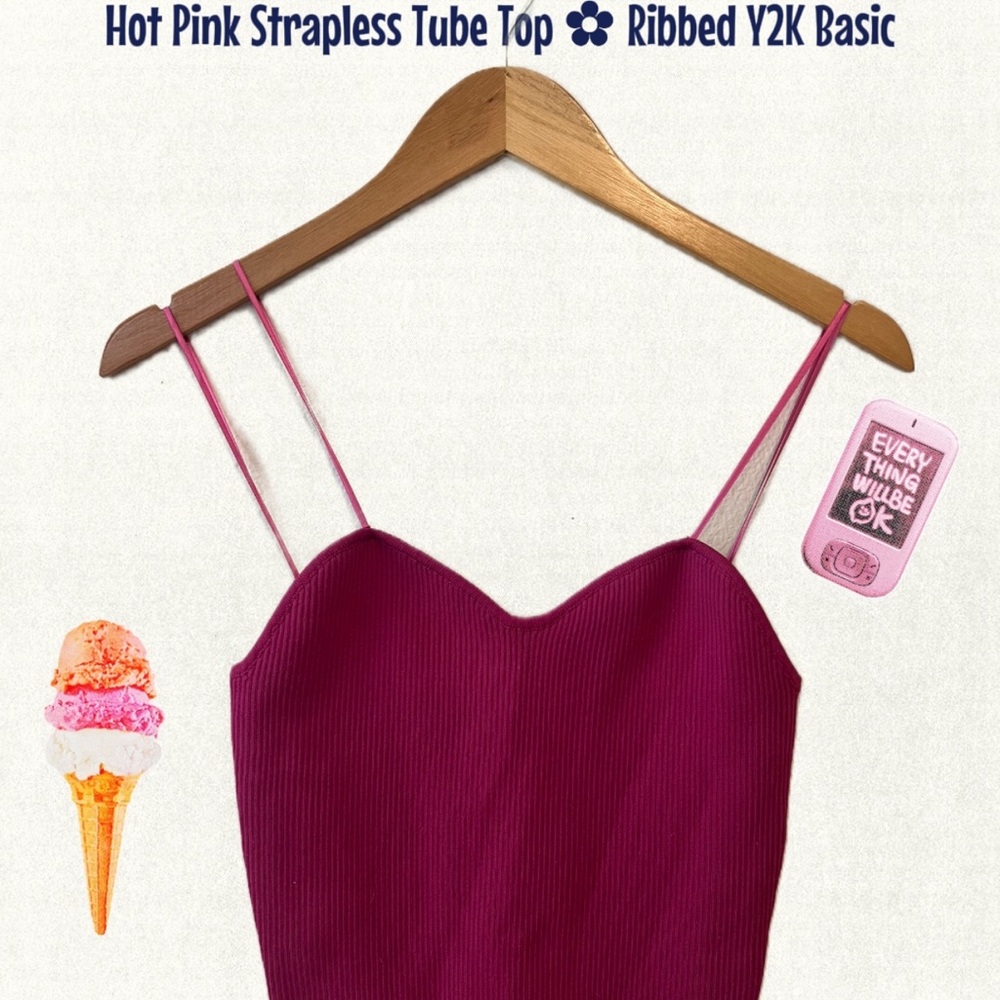 Hot Pink Strapless Tube Top Ribbed YK2 Basic